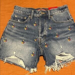 Lucky Brand Blue Embroidered Jean Shorts